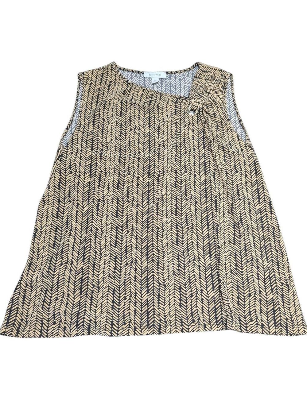 Nine West Sleeveless Patterned tunic-style top with a chevron print beige and bl
